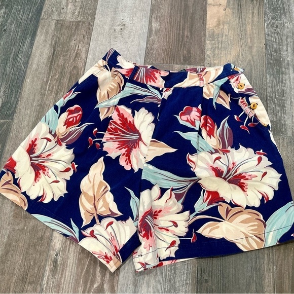 Ralph Lauren Country Vintage Shorts Sz 10 High Waist Pleated Hibiscus Floral - Picture 1 of 10